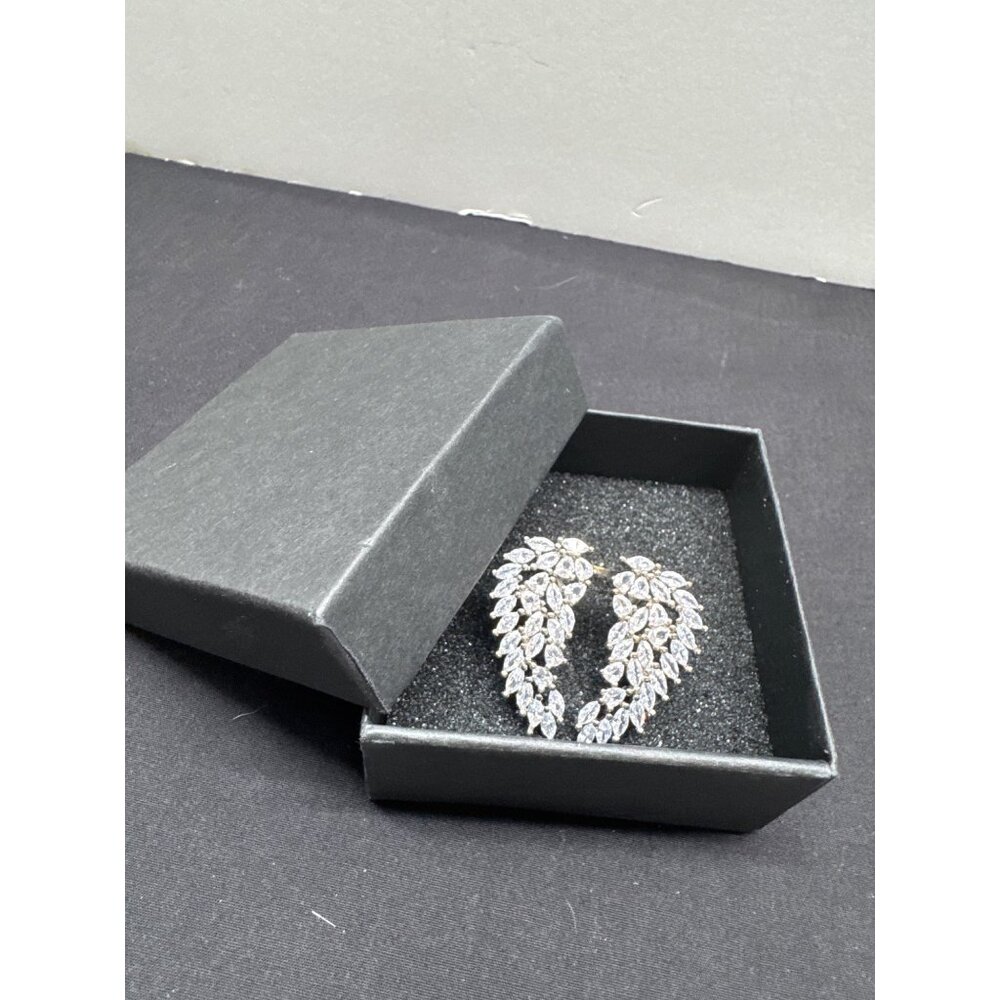 Elegant Sterling Silver Angel Wing Earrings With Sparkling Cubic Zirconia Stones